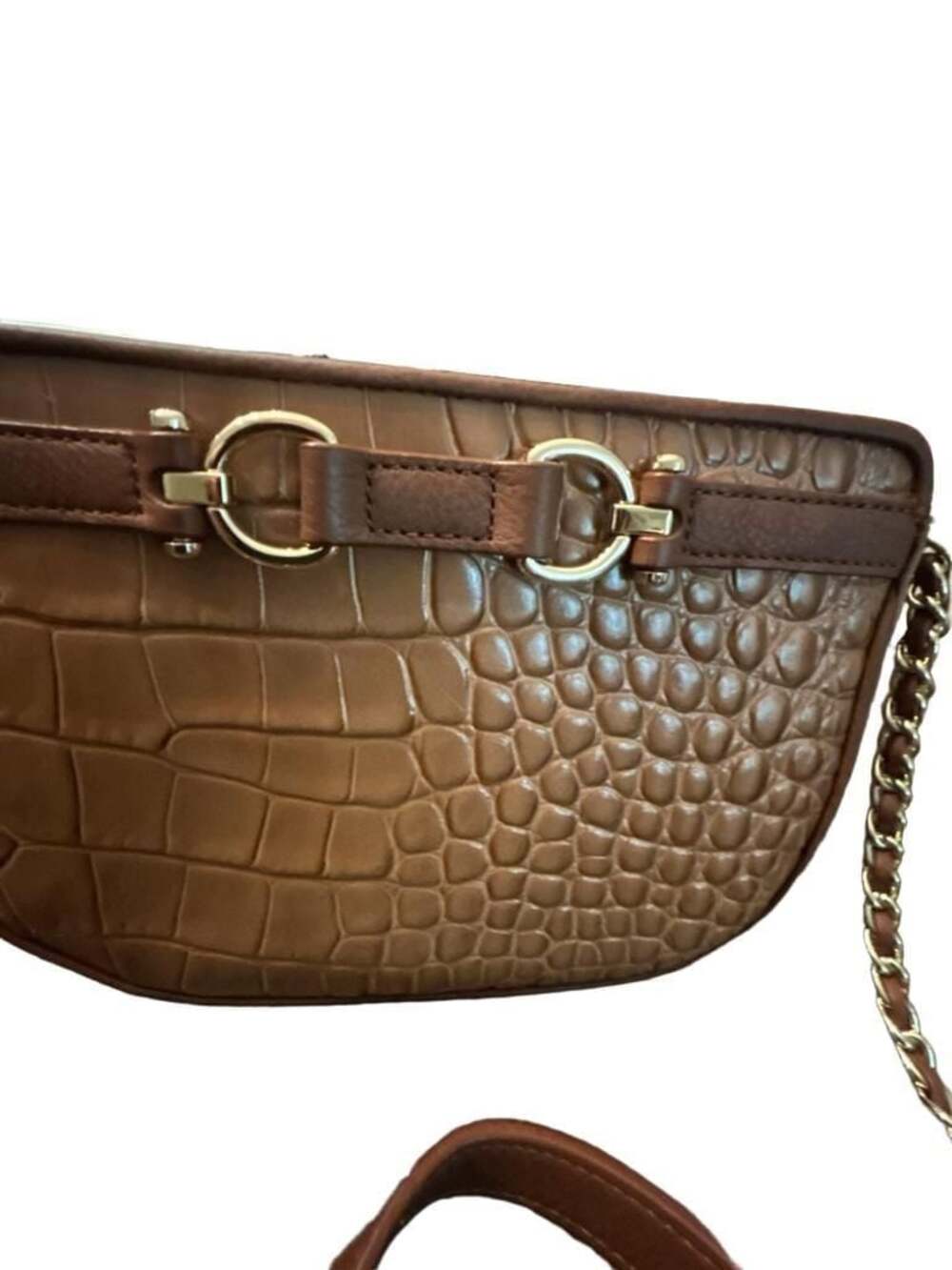 Talbots Brown Croc-Embossed Leather Crossbody Bag with Chain Strap - Picture 2 of 10
